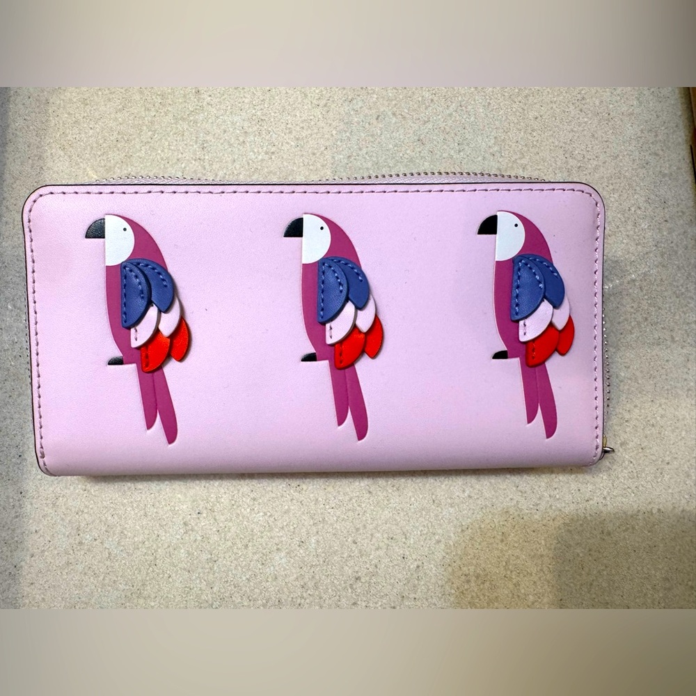 Kate Spade Flock Fantasy Pink Parrot Bird Wallet-Like New